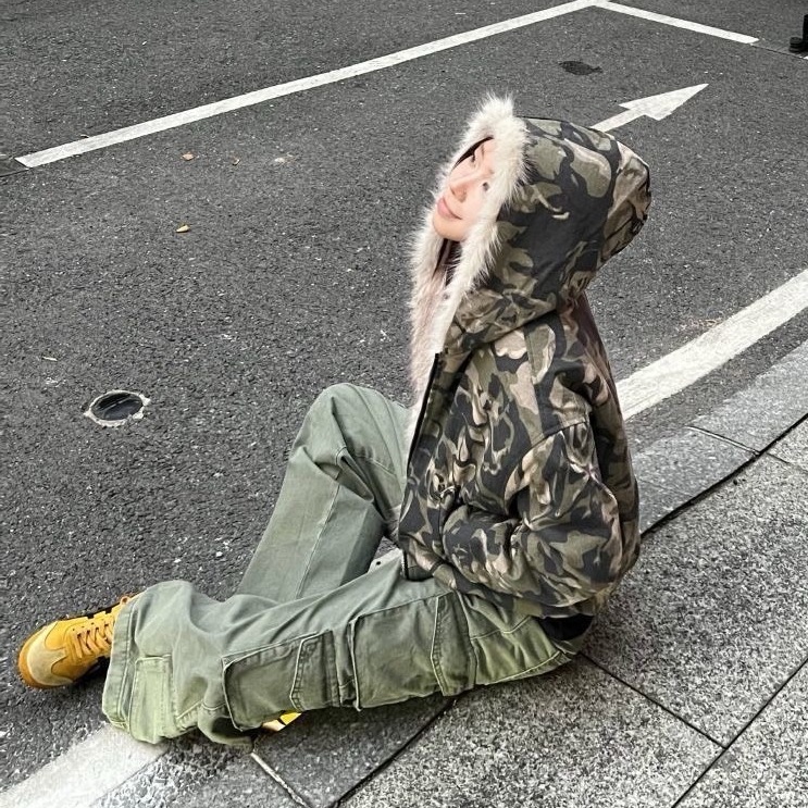 美式大毛絨連帽外套 迷彩-細節圖5