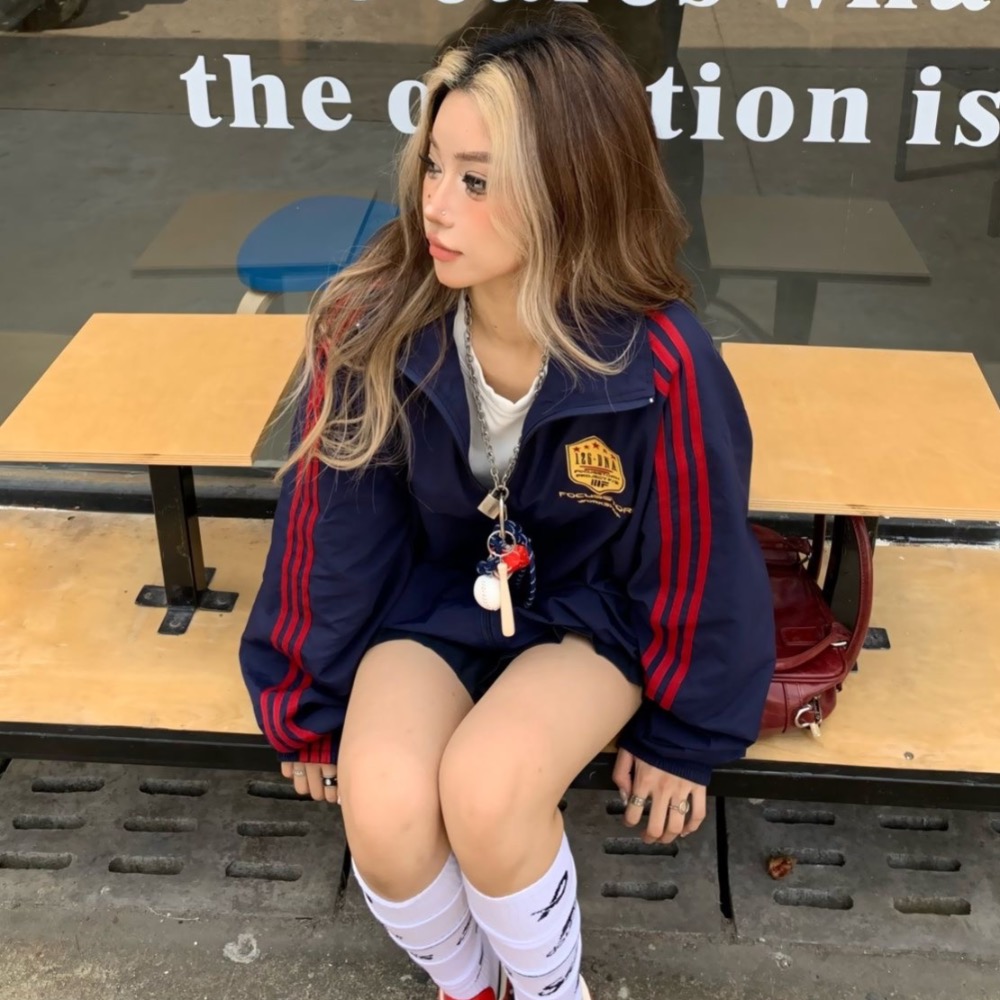 美式高街復古防水風衣外套 藏青-細節圖3