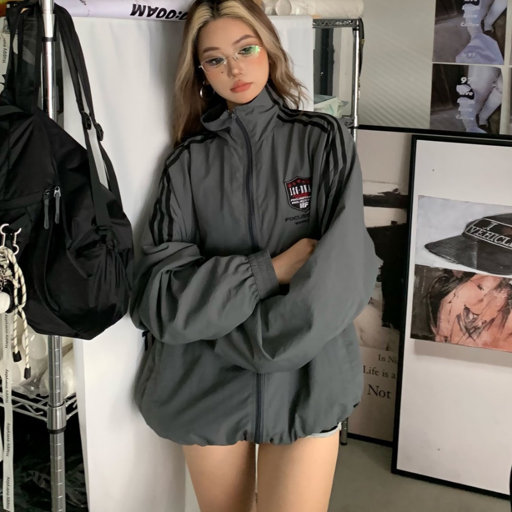 美式高街復古防水風衣外套 灰-細節圖3