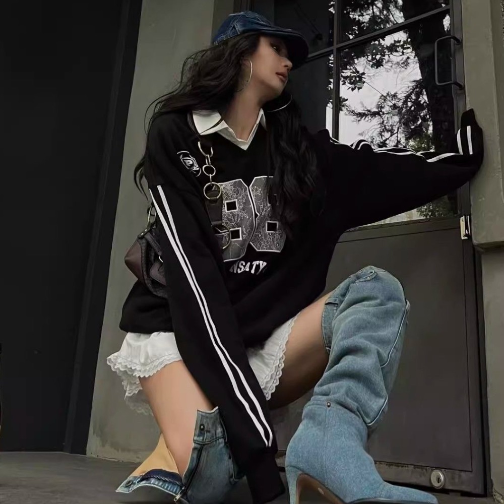 oversize高街v領上衣-細節圖6