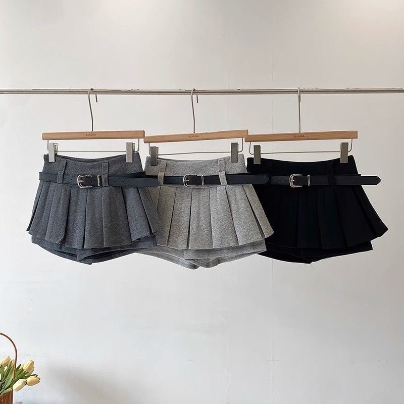 韓版皮帶低腰百搭百褶裙-細節圖2