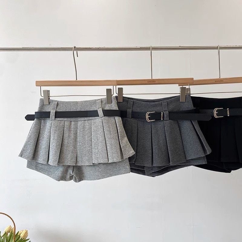 韓版皮帶低腰百搭百褶裙-細節圖3