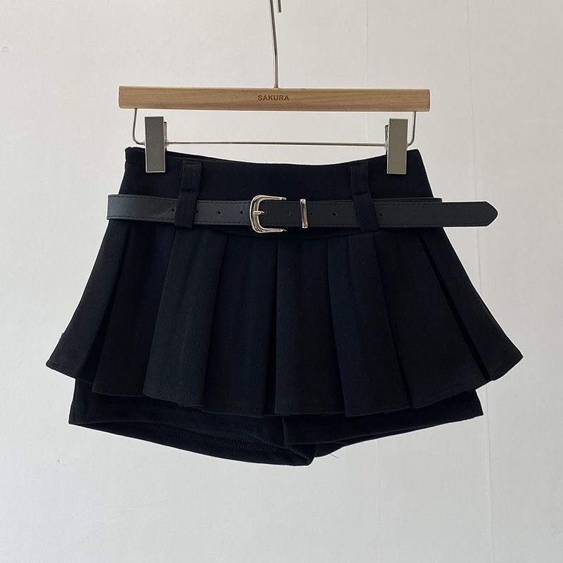 韓版皮帶低腰百搭百褶裙-細節圖5