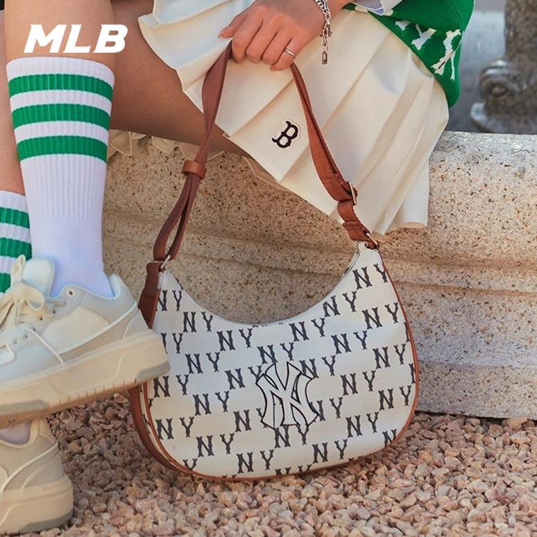 🇰🇷韓國代購 免運 MLB 鑽石老花滿印 腋下包 斜挎包 半月包 側背包 手提包 3ABQL02-細節圖6