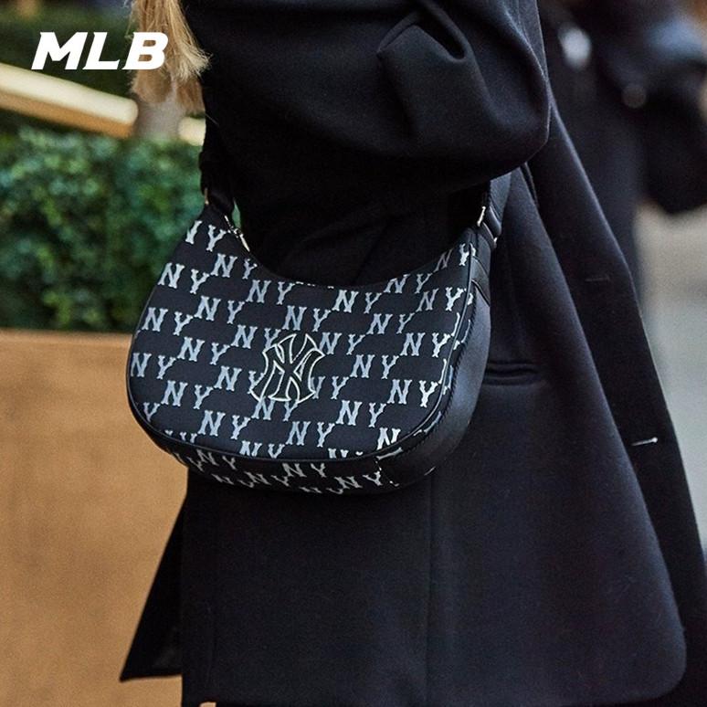 🇰🇷韓國代購 免運 MLB 鑽石老花滿印 腋下包 斜挎包 半月包 側背包 手提包 3ABQL02-細節圖8