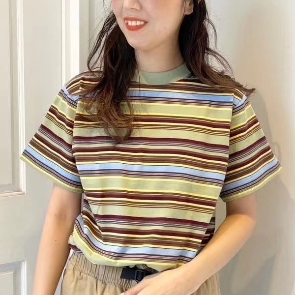 【*Kimi】BMS 日牌23年春夏復古休閒彩色純綿條紋短袖T恤上衣 - 三色 230530-細節圖3