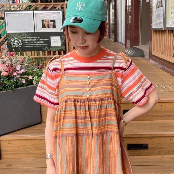 【*Kimi】BMS 日牌23年春夏復古休閒彩色純綿條紋短袖T恤上衣 - 三色 230530-細節圖10