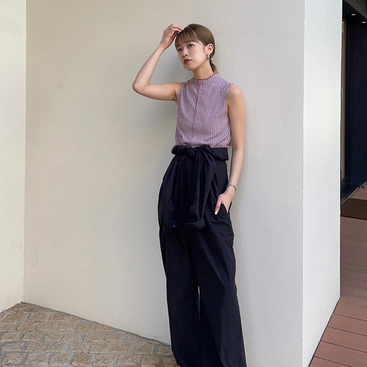 【*Kimi】TDF 日本貴牌木耳邊小立領撞色彈性中縫華夫格紋無袖背心上衣 - 三色 230601-細節圖4