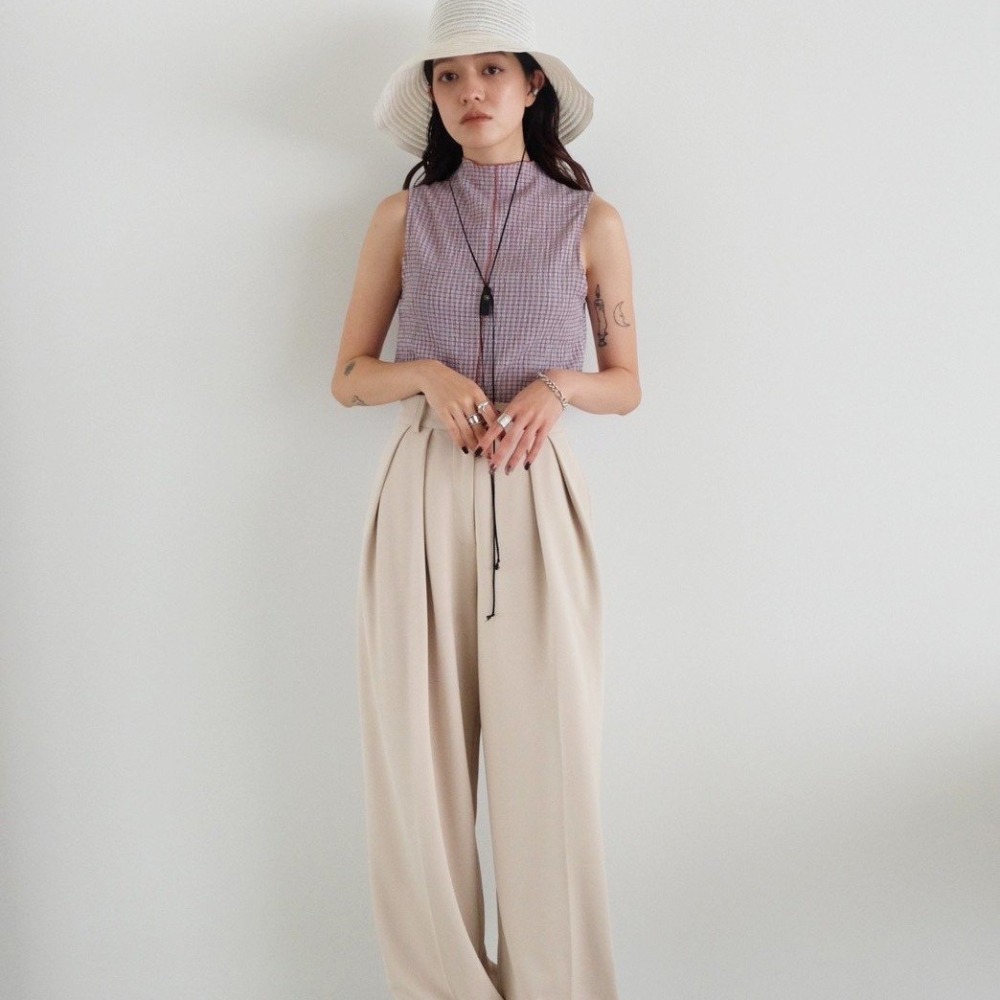 【*Kimi】TDF 日本貴牌木耳邊小立領撞色彈性中縫華夫格紋無袖背心上衣 - 三色 230601-細節圖5