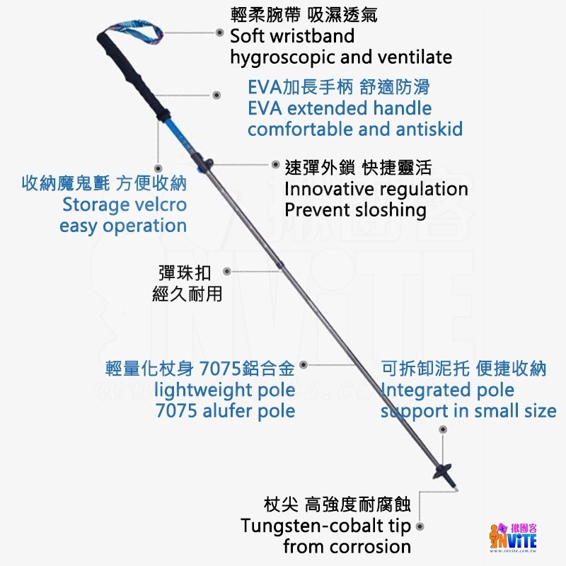 ♢揪團客♢ 奧尼捷 AONIJIE 輕量 越野杖 登山杖 單入 #E4209 防滑EVA手柄 折疊方便 航空鋁合-細節圖8