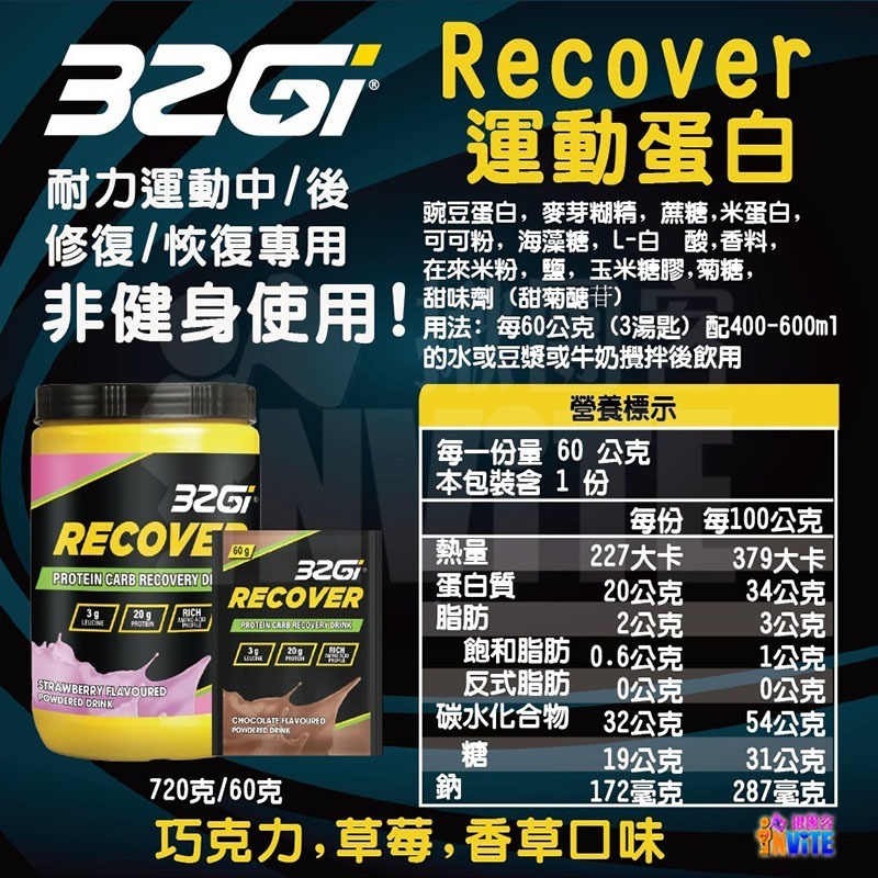 ♢揪團客♢ 32Gi 蛋白運動能量飲 60g 巧克力 草莓 含豐富的BCAA 全素可食 蛋白能量飲-細節圖2