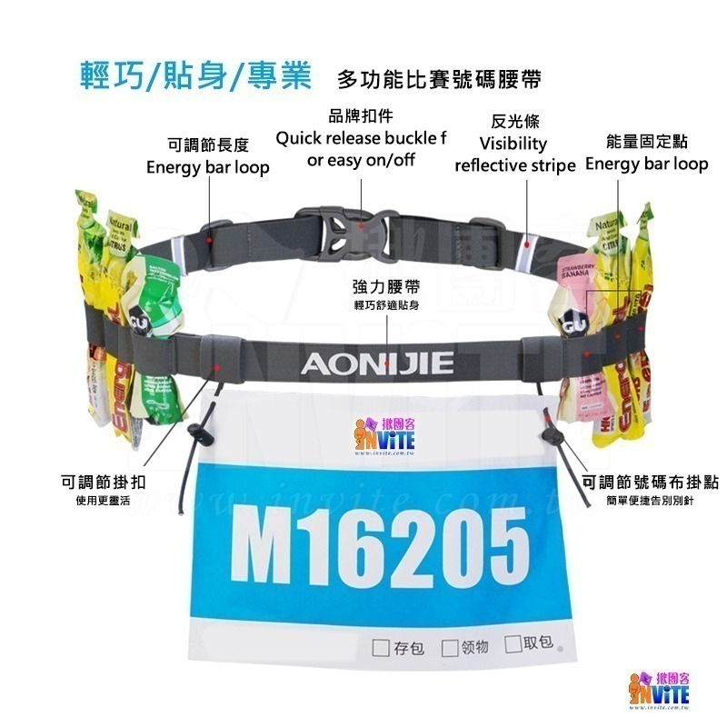 ♢揪團客♢ 奧尼捷 AONIJIE 號碼布 腰帶 #E4076 VT 黑色/藍色/粉色/綠色/紅色/橙色 三鐵 號碼布夾-細節圖2