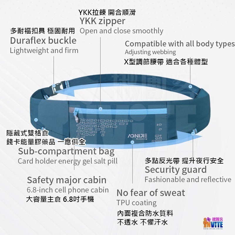 ♢揪團客♢ 奧尼捷 AONIJIE 專業運動腰包 #W8112 跑步腰包 旅行 護照 收納 馬拉松 手機戶外活動 路跑-細節圖6