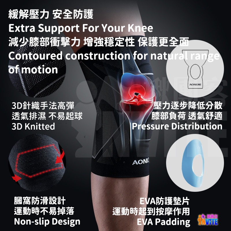 ♢揪團客♢ 奧尼捷 AONIJIE 專業運動護膝 #E4108 EVA防護墊搭載 膝蓋護套 透氣高彈力 跑步 騎車 登山-細節圖7