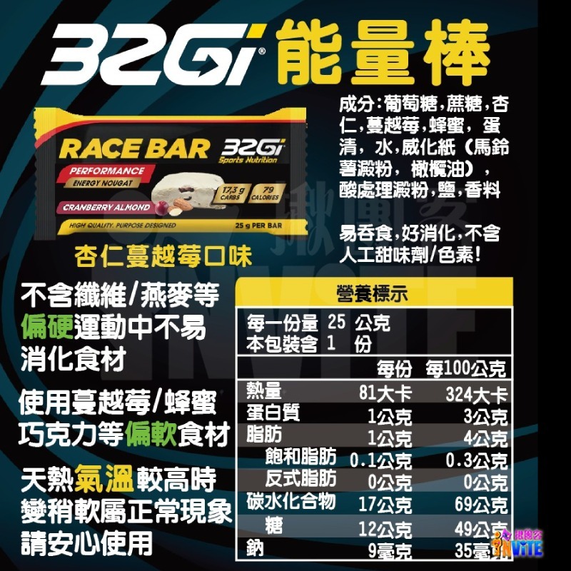 ♢揪團客♢ 32Gi 能量棒 巧克力堅果 杏仁蔓越莓 蜂蜜花生 補給 登山 路跑 單車 三鐵 馬拉松 蛋白棒-細節圖9