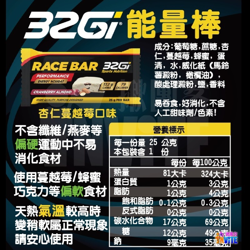 ♢揪團客♢ 32Gi 能量棒 巧克力堅果 杏仁蔓越莓 蜂蜜花生 補給 登山 路跑 單車 三鐵 馬拉松 蛋白棒-細節圖4