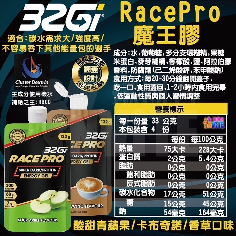 ♢揪團客♢ 32Gi 魔王膠 Race Pro 隨身包 132g 卡布奇諾 青蘋果 能量包-細節圖5