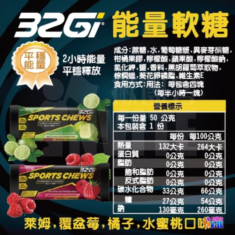 ♢揪團客♢ 32Gi 能量軟糖 50g/包 覆盆莓 橘子 水蜜桃 萊姆 路跑 單車 三鐵 馬拉松-細節圖2