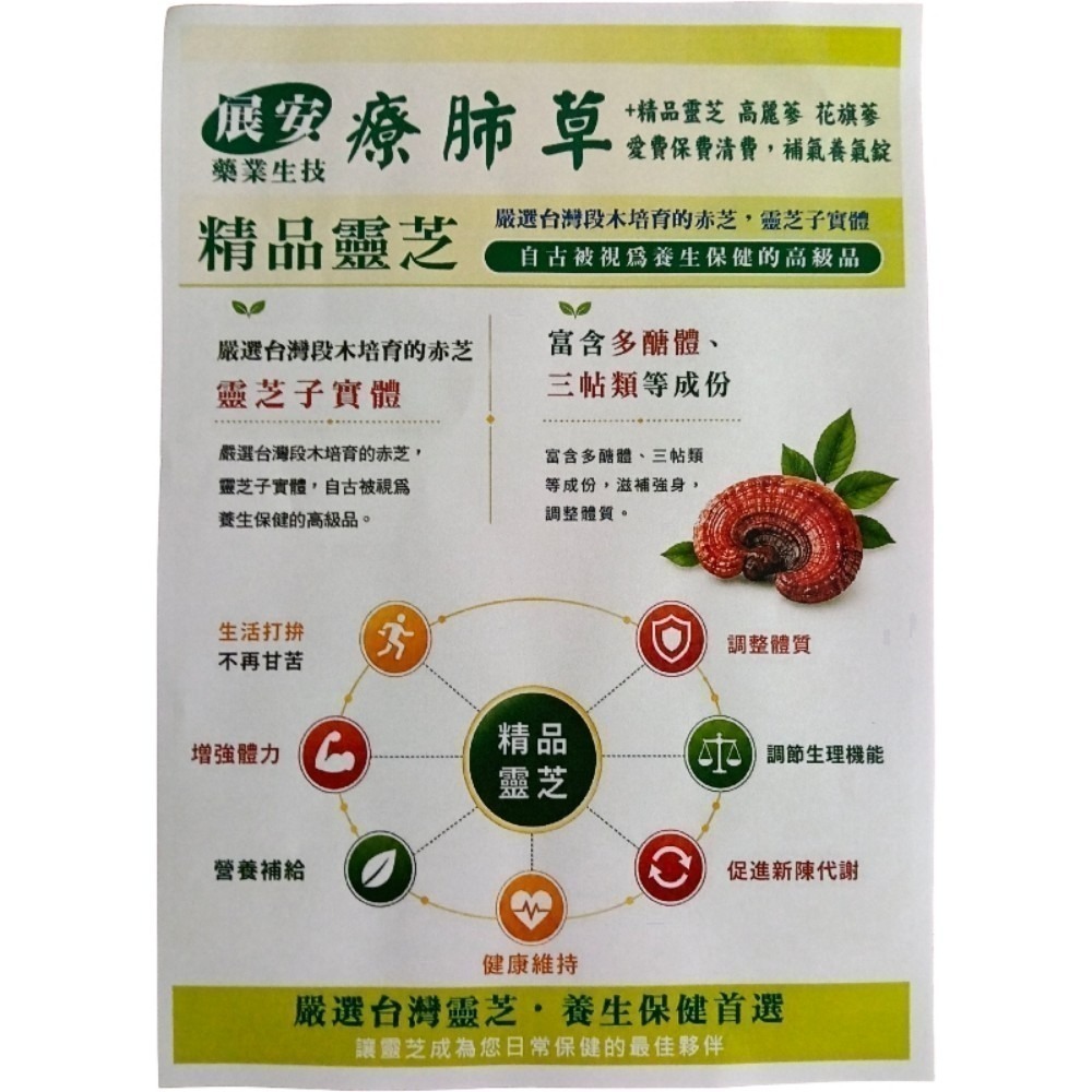 展安藥業生技療肺草+精品靈芝 高麗蔘 花旗蔘 愛費保費清費，補氣養氣錠一盒30粒錠-細節圖4