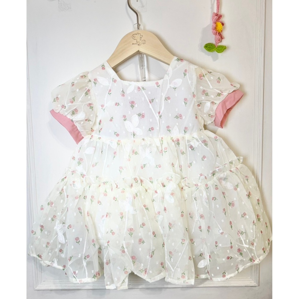 Ruroro實拍泡泡袖子刺繡紗裙-細節圖3