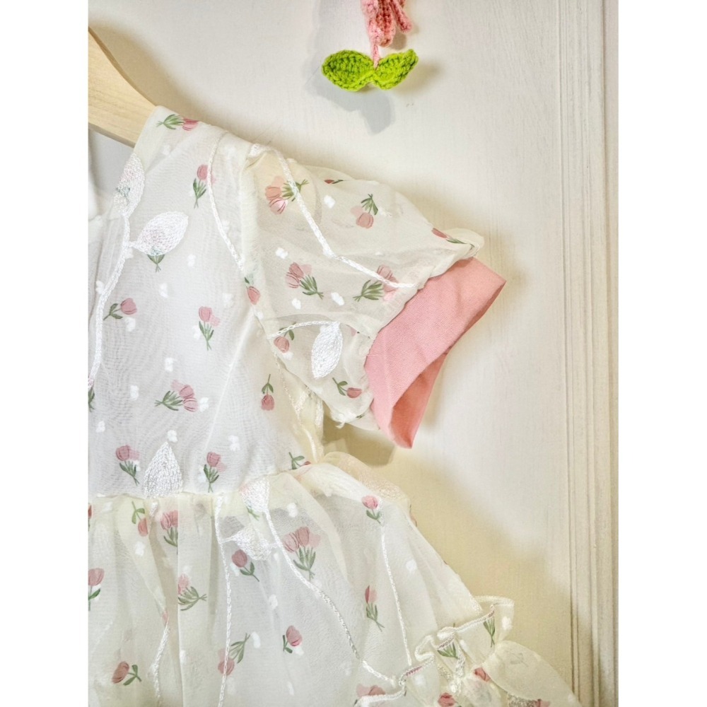 Ruroro實拍泡泡袖子刺繡紗裙-細節圖5