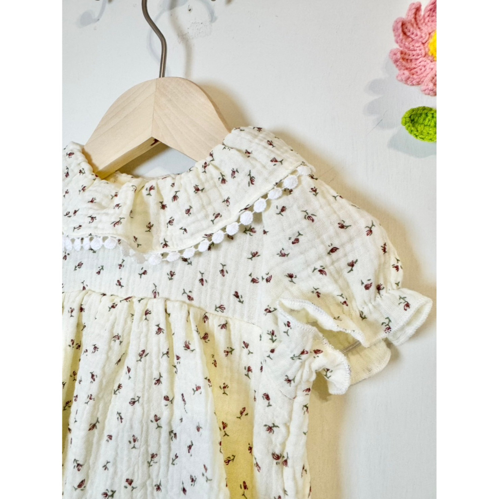 Ruroro實拍小碎刷花泡泡袖子包屁衣-細節圖3