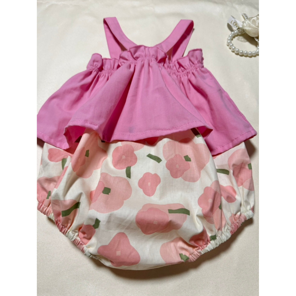 Ruroro實拍細肩帶色塊小花包屁衣(兩色)-細節圖3