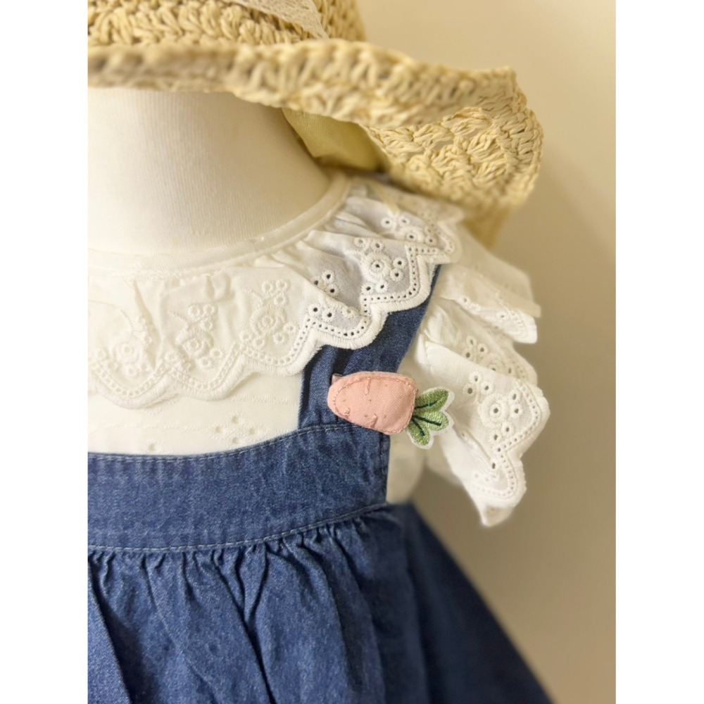 Ruroro實拍白花領蘿蔔牛仔吊帶裙三件組-細節圖2