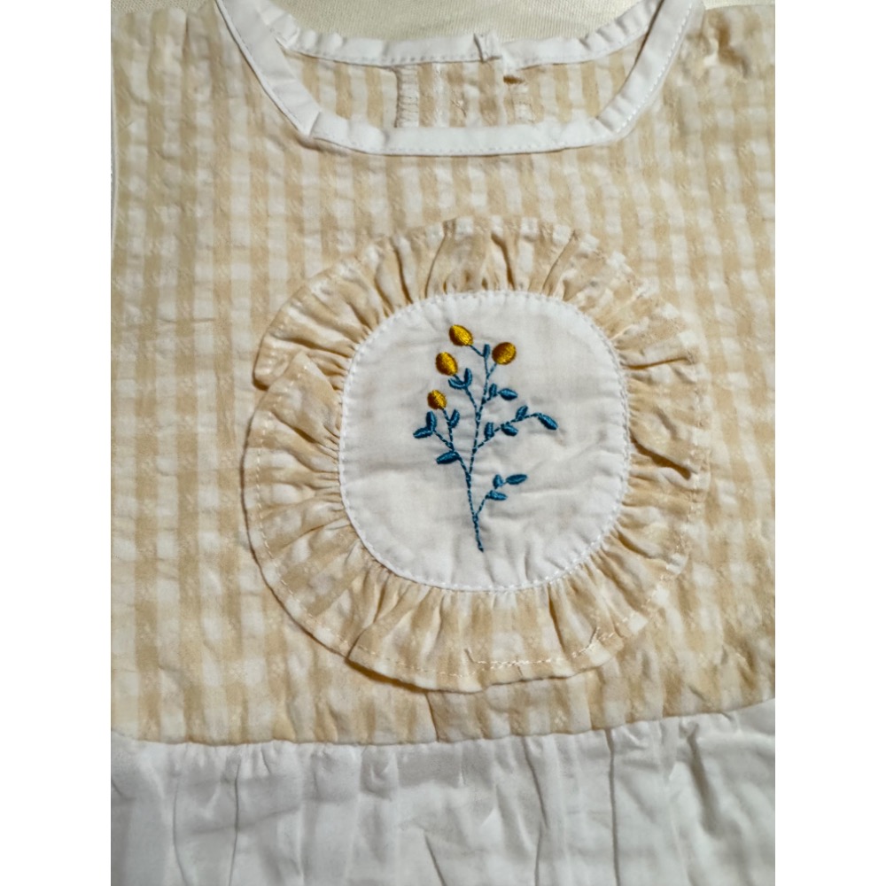 Ruroro實拍格子刺繡三件組套裝（衣+褲+頭巾）-細節圖3