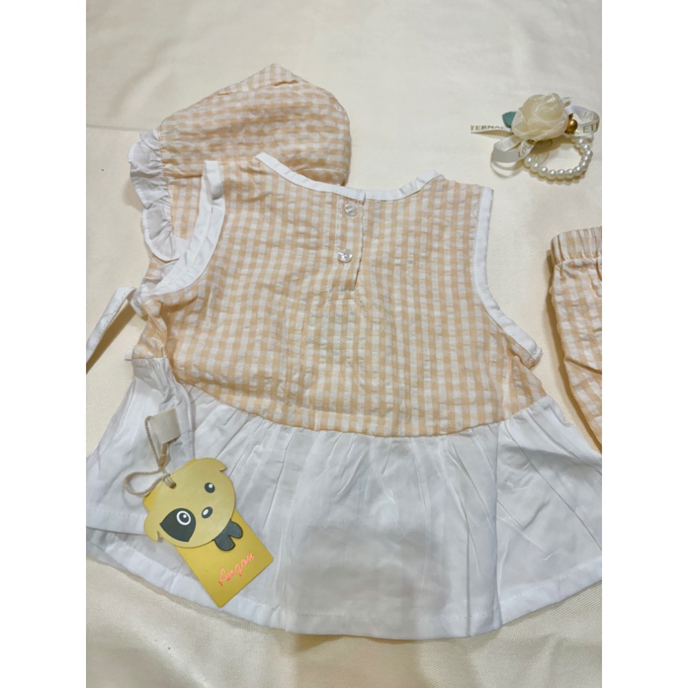 Ruroro實拍格子刺繡三件組套裝（衣+褲+頭巾）-細節圖5