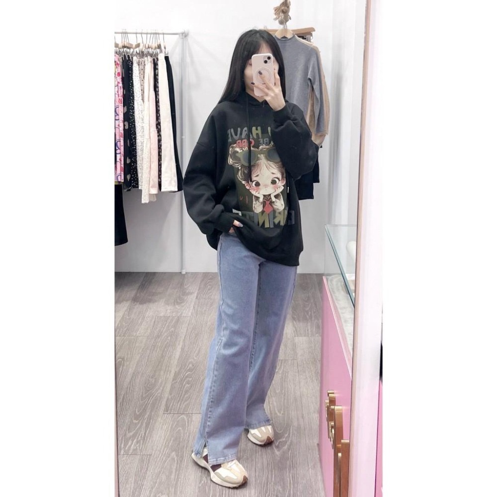 (A371)小女孩印花內刷絨長袖帽t-3色 連帽上衣 長袖上衣 長版上衣 寬鬆 保暖-細節圖6