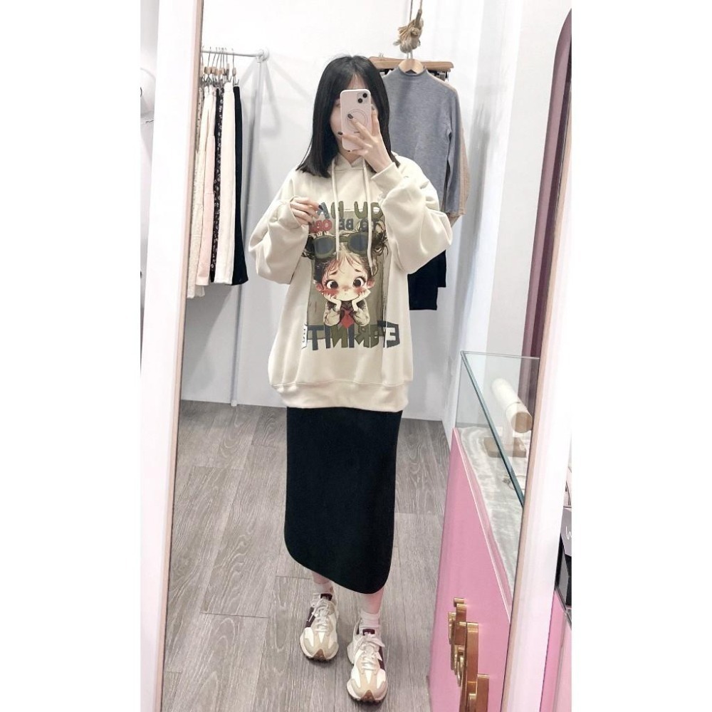 (A371)小女孩印花內刷絨長袖帽t-3色 連帽上衣 長袖上衣 長版上衣 寬鬆 保暖-細節圖2