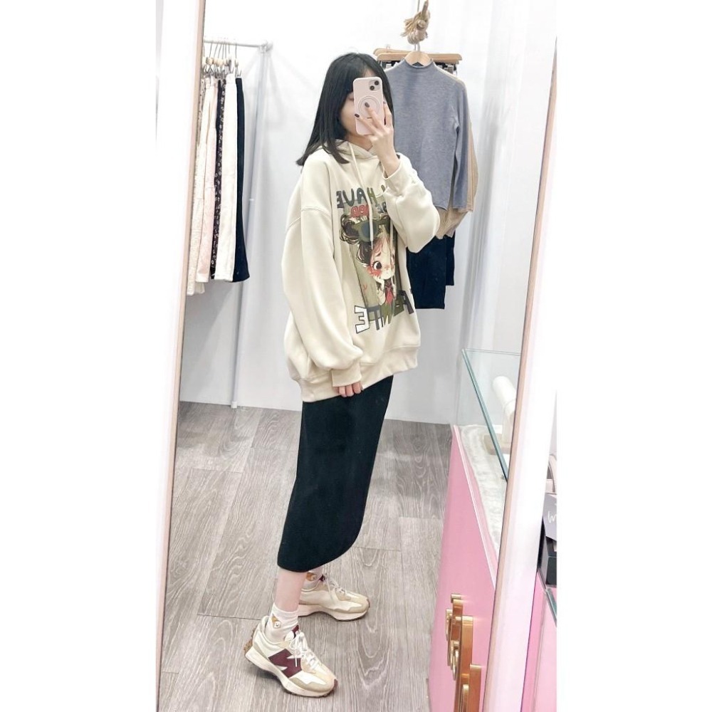 (A371)小女孩印花內刷絨長袖帽t-3色 連帽上衣 長袖上衣 長版上衣 寬鬆 保暖-細節圖4