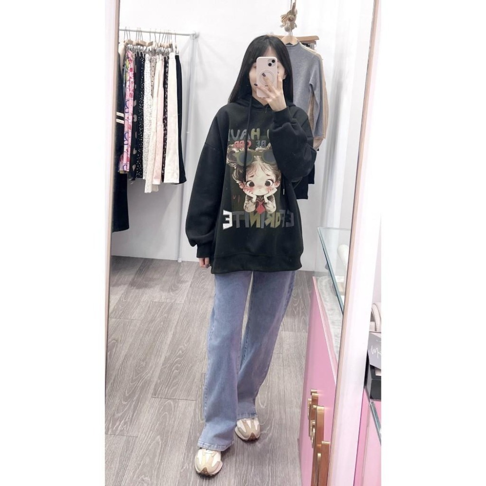 (A371)小女孩印花內刷絨長袖帽t-3色 連帽上衣 長袖上衣 長版上衣 寬鬆 保暖-細節圖7