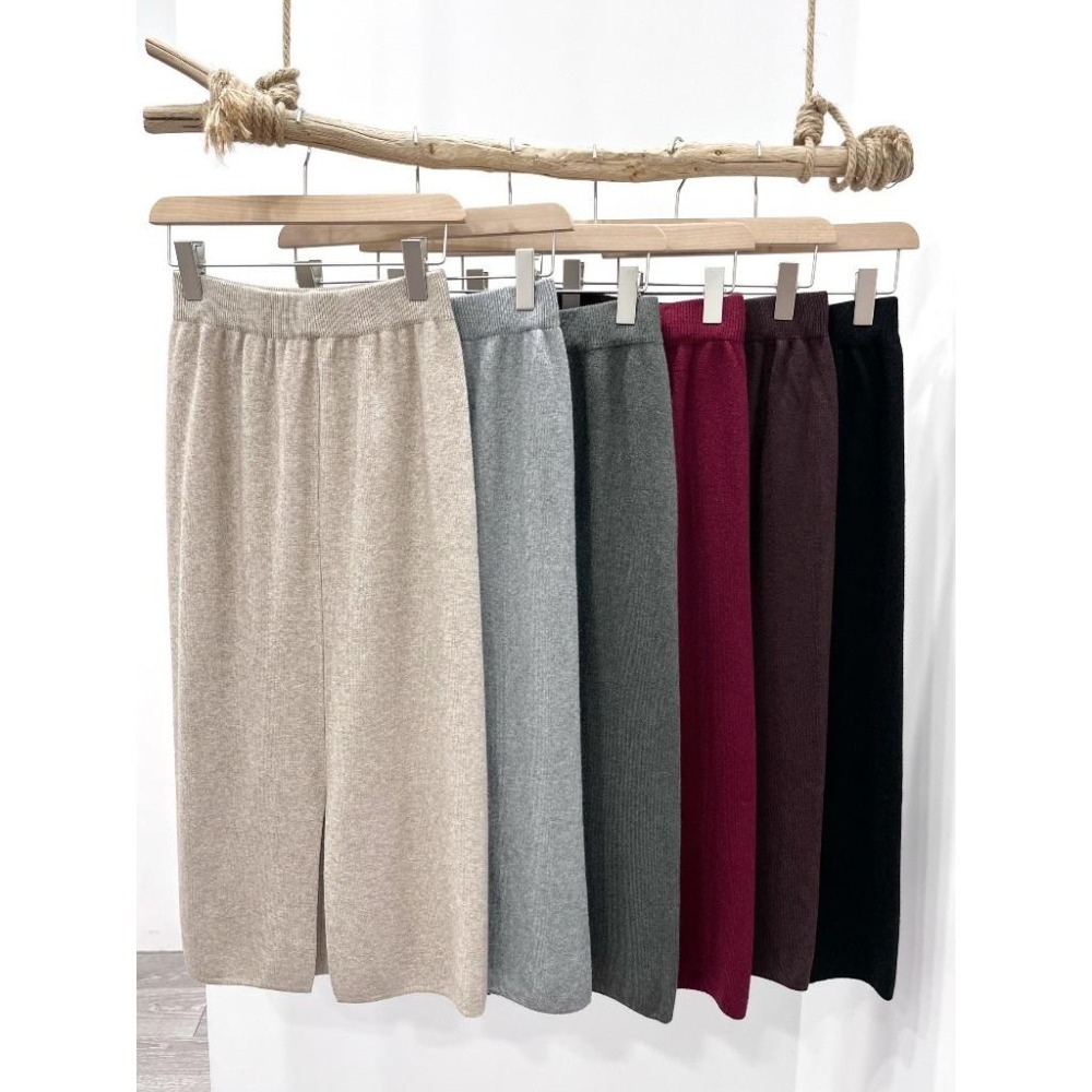 (E76)鬆緊針織後開衩長裙-6色-細節圖9