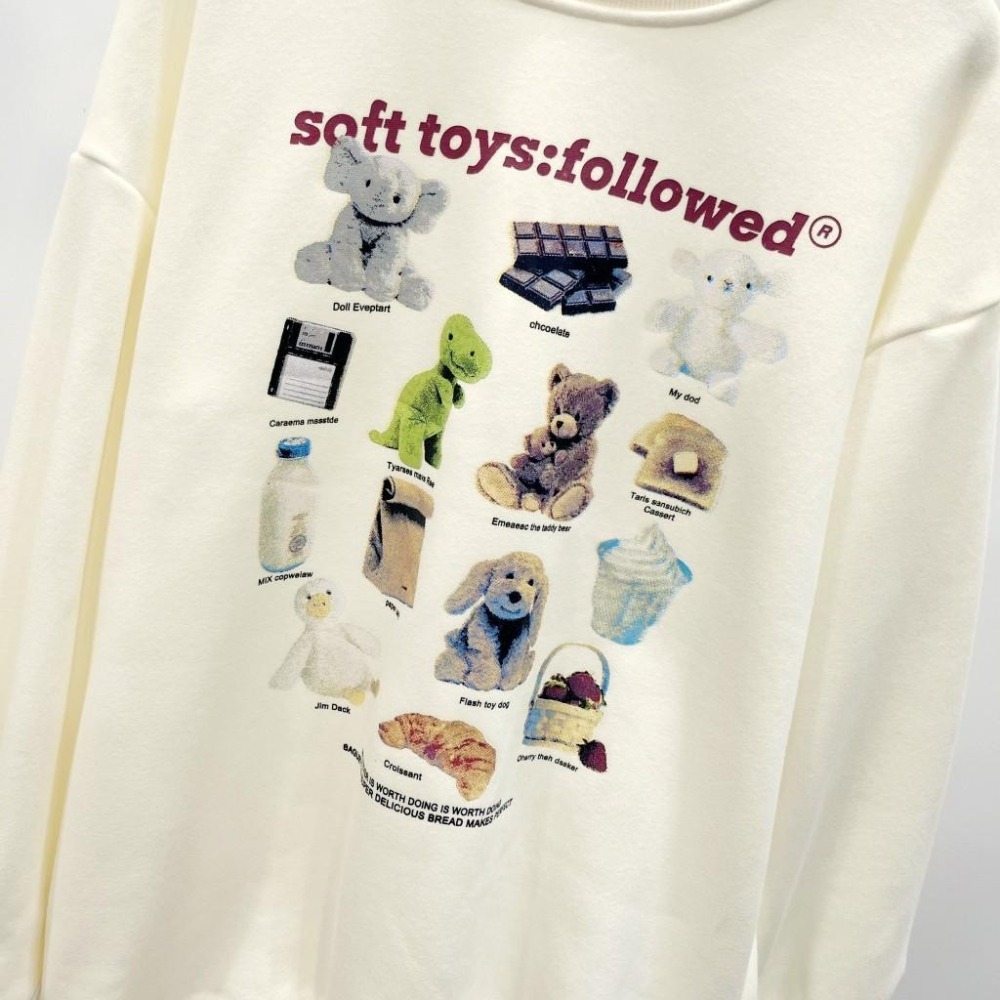 (A368)小圖案內刷絨長袖大學t-杏 保暖 寬鬆 長袖上衣 長版-細節圖2