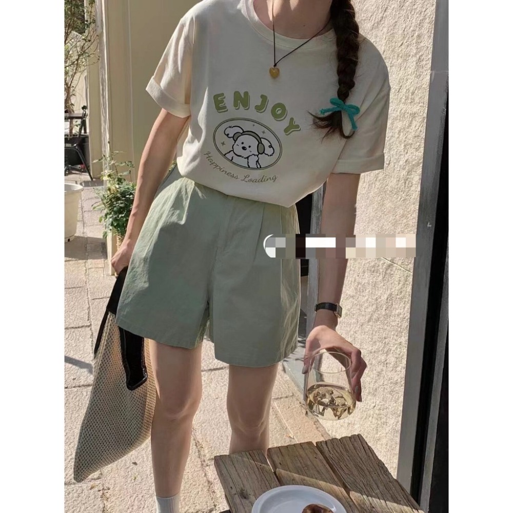 (A336)正韓 戴耳機狗狗圖案短袖上衣-4色-細節圖2