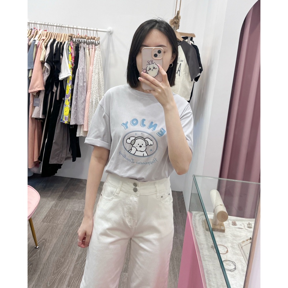 (A336)正韓 戴耳機狗狗圖案短袖上衣-4色-細節圖3