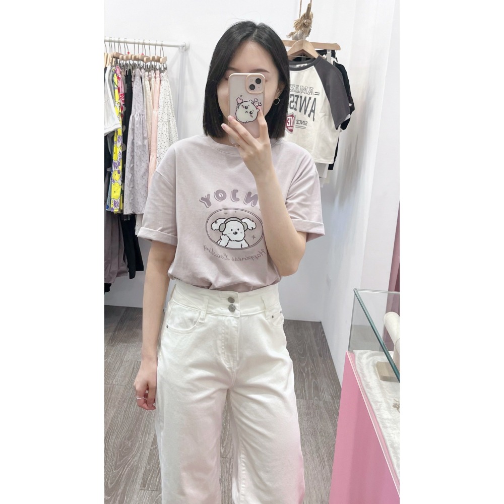 (A336)正韓 戴耳機狗狗圖案短袖上衣-4色-細節圖4