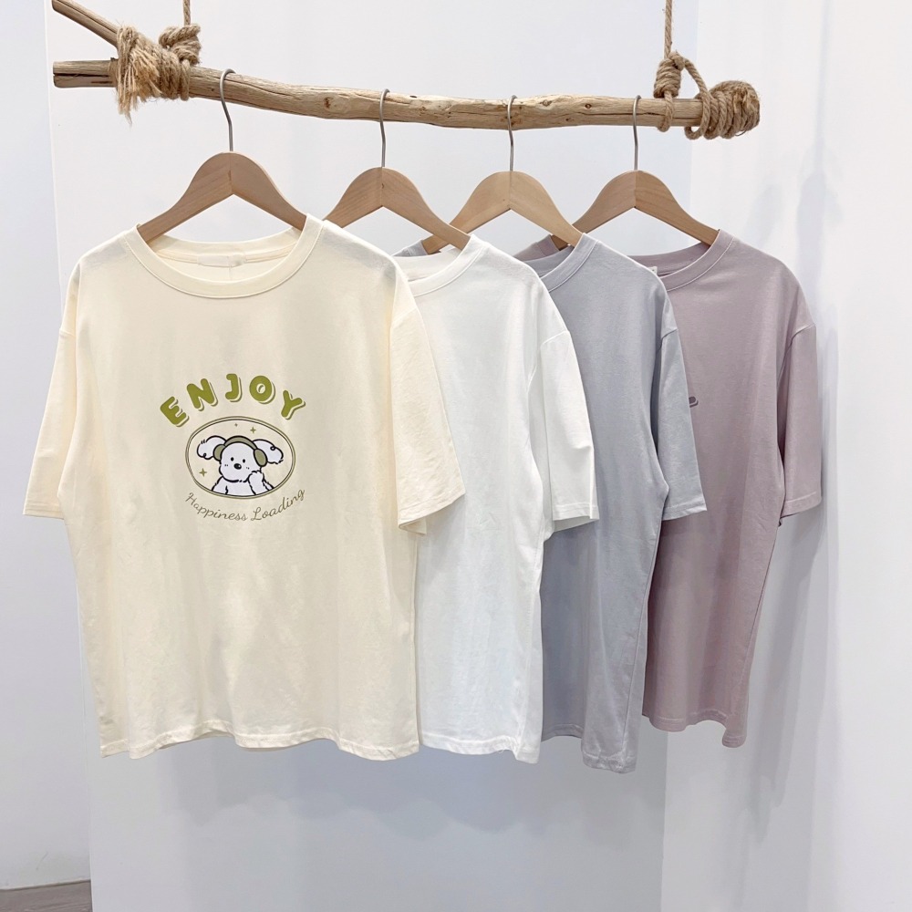 (A336)正韓 戴耳機狗狗圖案短袖上衣-4色-細節圖5