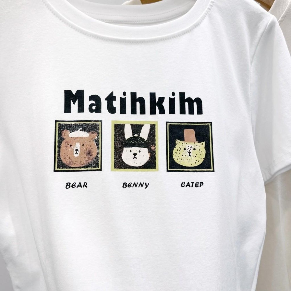 (A326)可愛小動物圖案圓弧下擺短袖上衣-6色-細節圖2