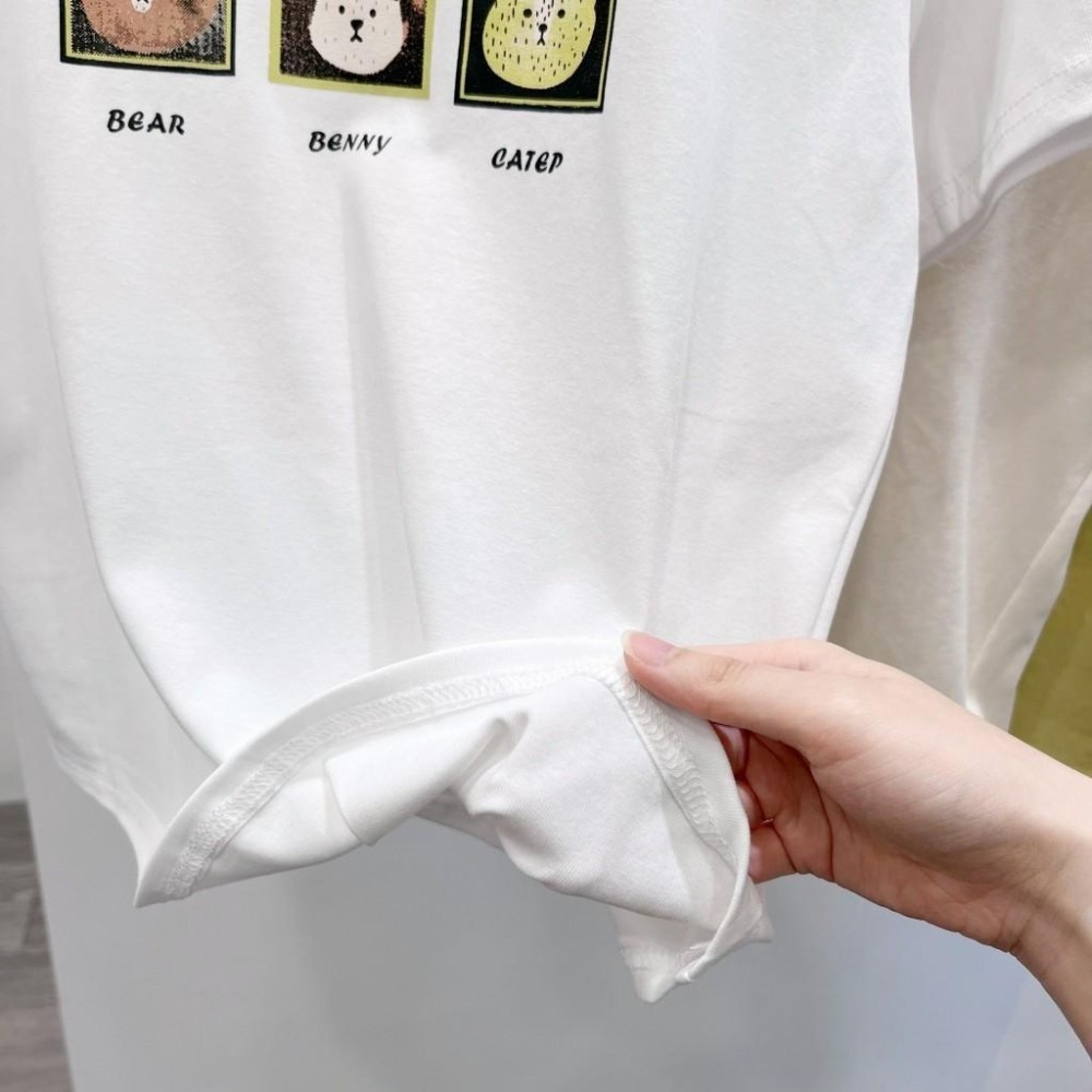 (A326)可愛小動物圖案圓弧下擺短袖上衣-6色-細節圖3