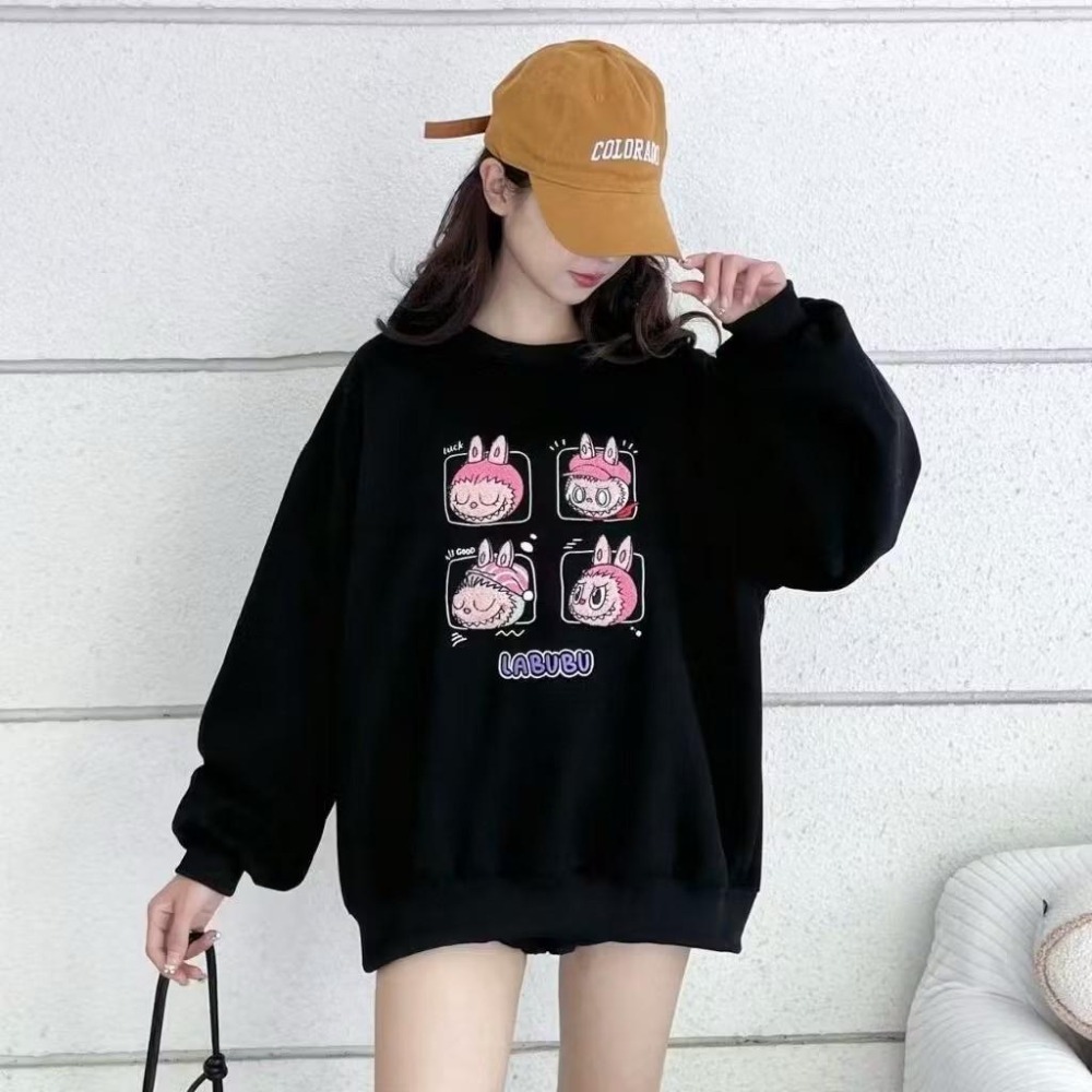 (A364)Labubu內刷毛長袖大學t-3色 保暖 長袖上衣 卡通上衣-細節圖6