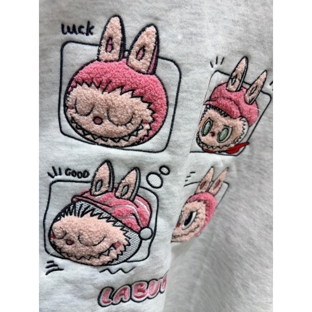 (A364)Labubu內刷毛長袖大學t-3色 保暖 長袖上衣 卡通上衣-細節圖8