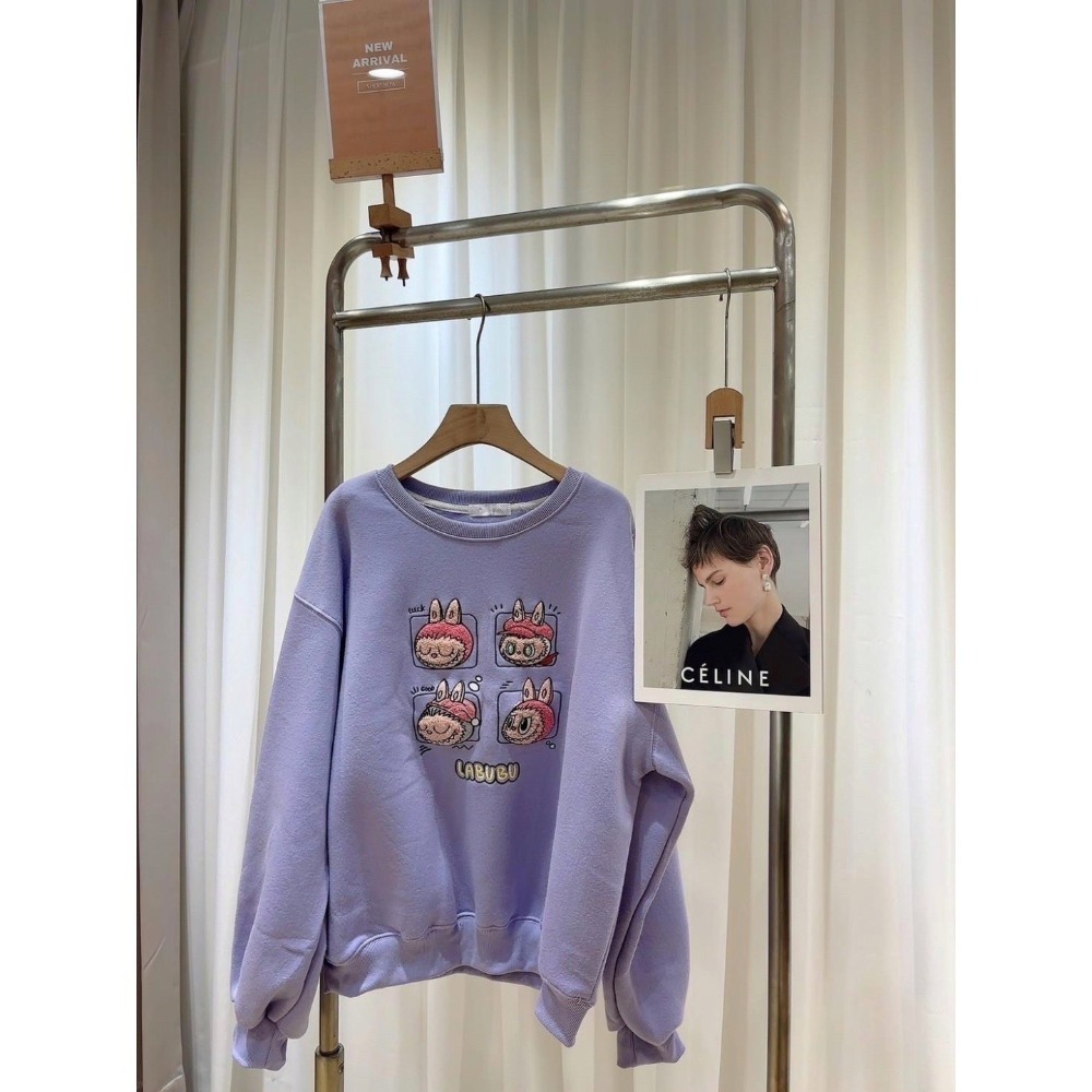 (A364)Labubu內刷毛長袖大學t-3色 保暖 長袖上衣 卡通上衣-規格圖9