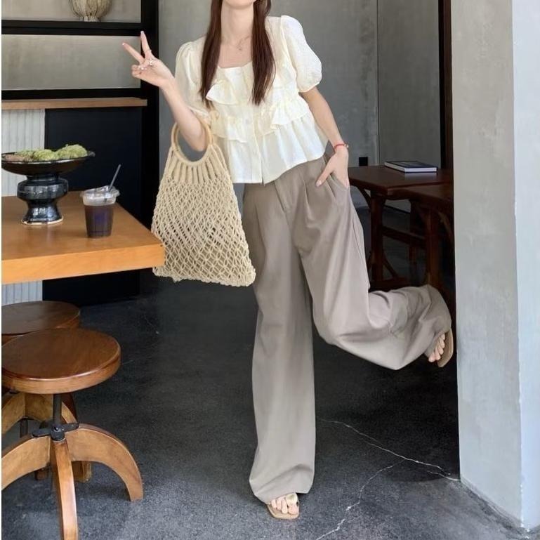 (A355)皺皺感公主袖短版上衣-2色 短袖上衣-細節圖2