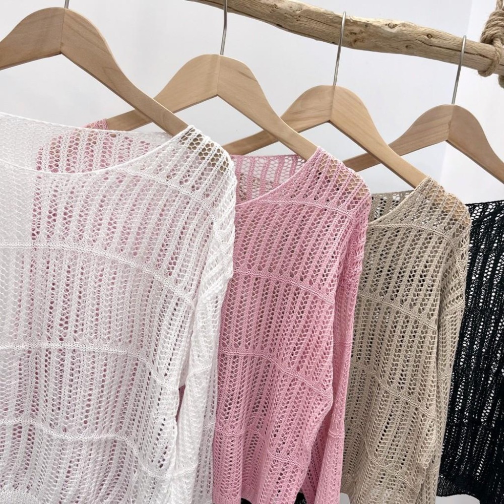 (A358)圓領長袖洞洞針織上衣-4色-細節圖7