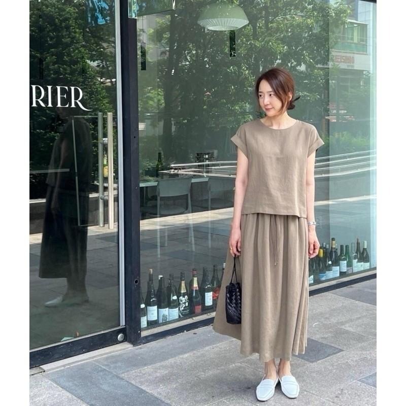 (A322)正韓-素面棉麻上衣+後鬆緊綁帶長裙套裝-2色-細節圖3
