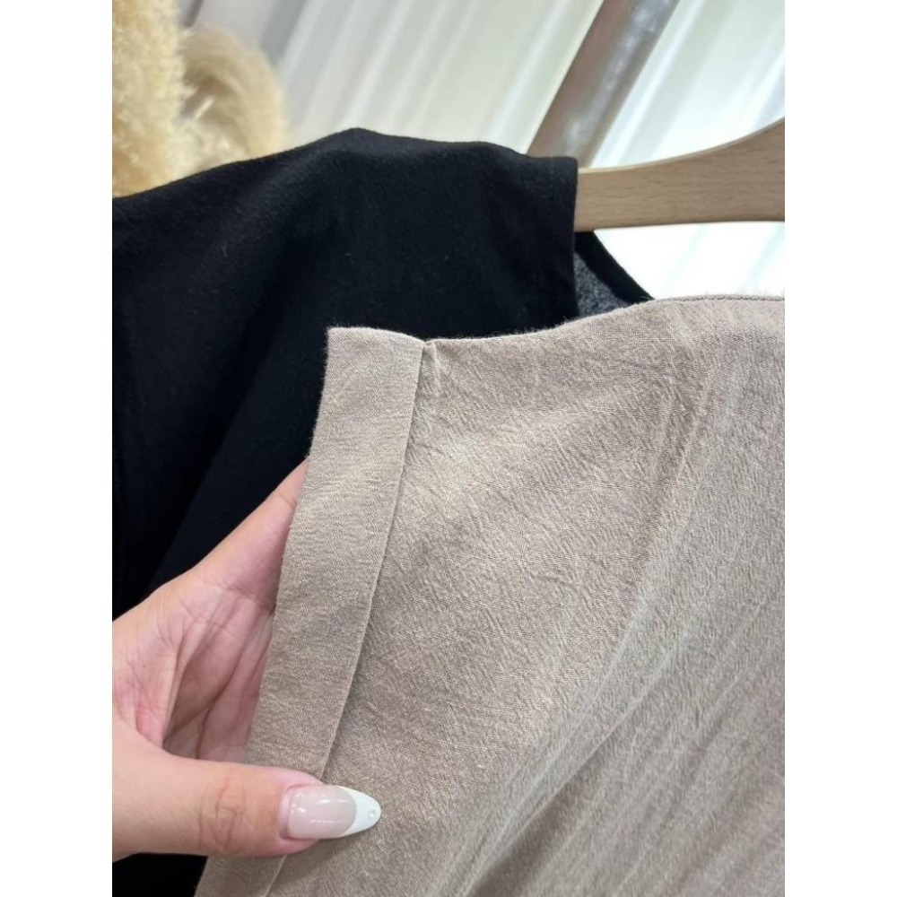 (A322)正韓-素面棉麻上衣+後鬆緊綁帶長裙套裝-2色-細節圖7