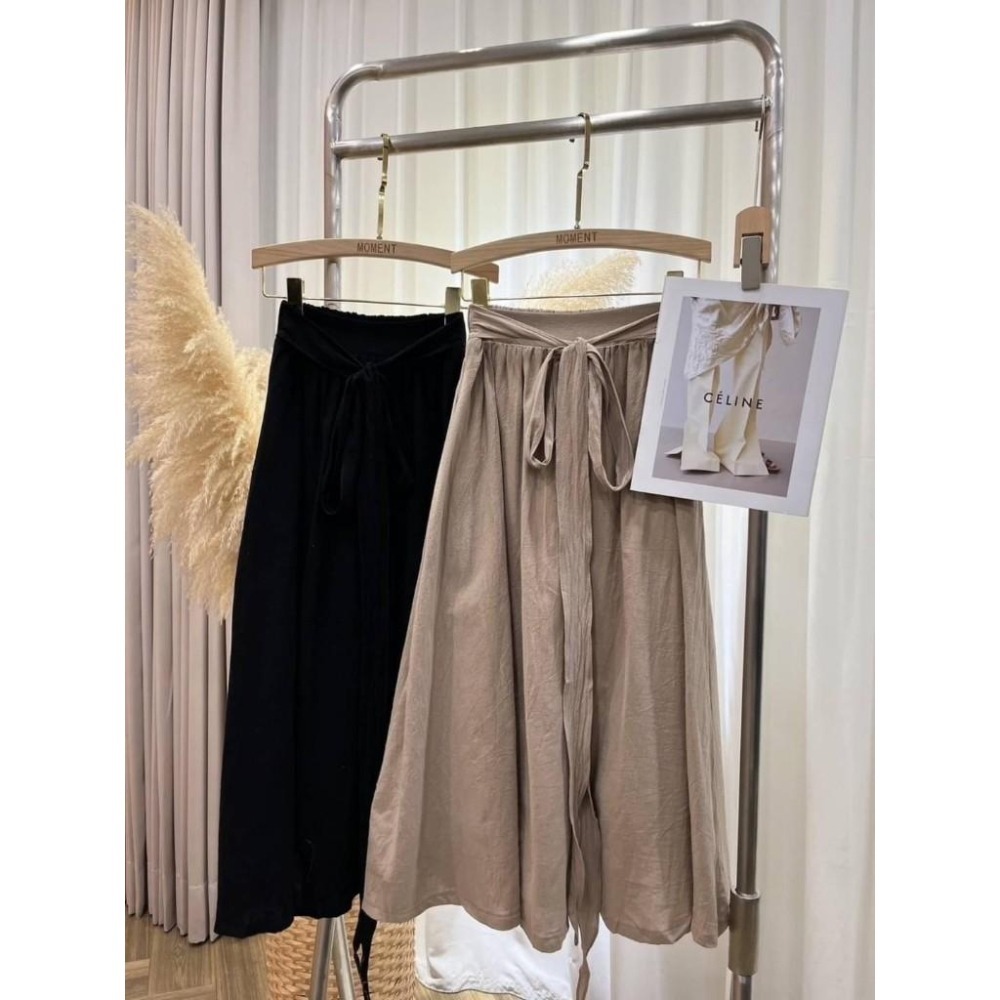 (A322)正韓-素面棉麻上衣+後鬆緊綁帶長裙套裝-2色-細節圖8